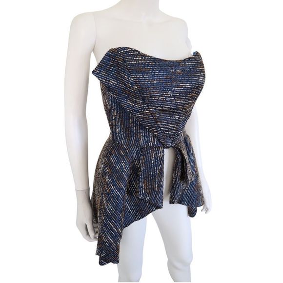 handmade Tops - Handmade Tailored Couture Boucle Blue Bustier Corset S